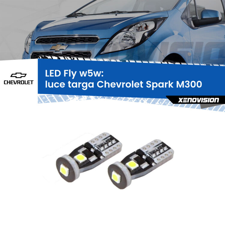 0 Luce Targa LED Chevrolet Spark M300 2009 - 2016: W5W Fly <strong>luce targa LED per Chevrolet Spark</strong> M300 2009 - 2016. Coppia lampadine <strong>w5w</strong> Canbus compatte modello Fly Xenovision.