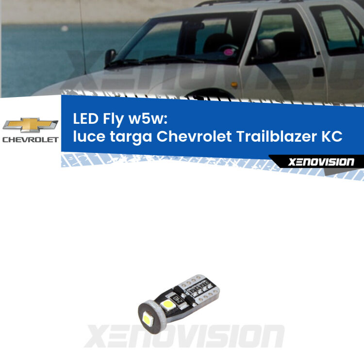 <strong>luce targa LED per Chevrolet Trailblazer</strong> KC 2001 - 2008. Coppia lampadine <strong>w5w</strong> Canbus compatte modello Fly Xenovision.