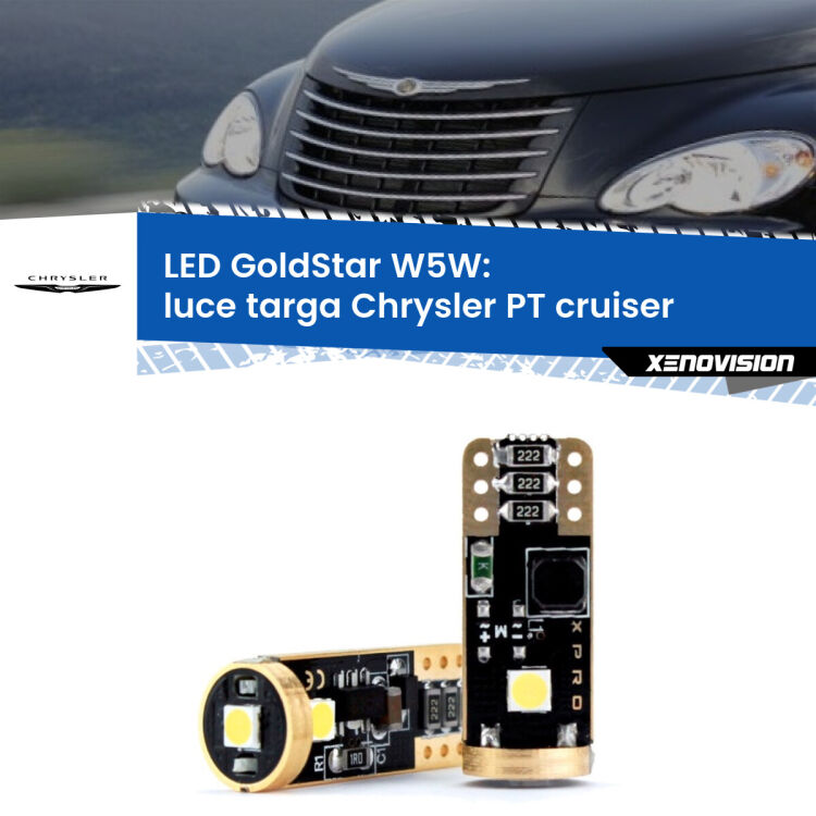 0 Luce Targa LED Chrysler PT cruiser  2000 - 2010: T10 GoldStar <strong>Luce Targa LED Chrysler PT cruiser</strong>  2000 - 2010: ottima luminosità a 360 gradi. Si inseriscono ovunque. Canbus, Top Quality.