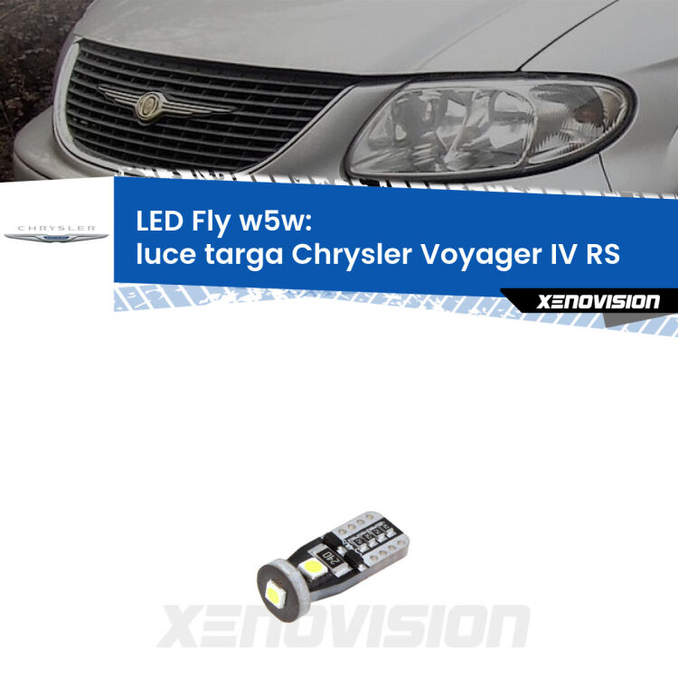 <strong>luce targa LED per Chrysler Voyager IV</strong> RS 2000 - 2007. Coppia lampadine <strong>w5w</strong> Canbus compatte modello Fly Xenovision.