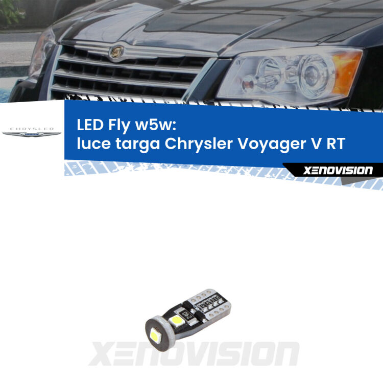 <strong>luce targa LED per Chrysler Voyager V</strong> RT 2007 - 2016. Coppia lampadine <strong>w5w</strong> Canbus compatte modello Fly Xenovision.