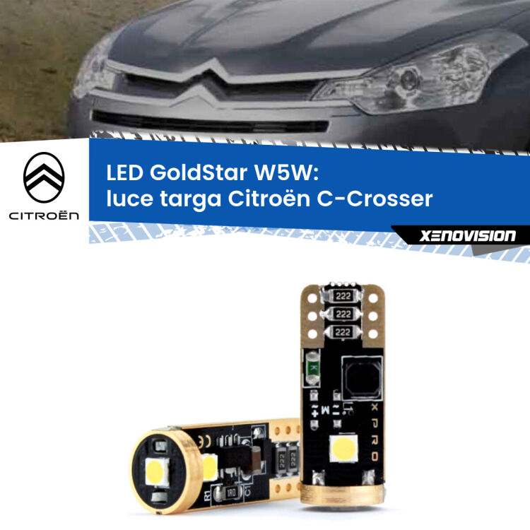 0 Luce Targa LED Citroën C-Crosser 2007 - 2012: T10 GoldStar <strong>Luce Targa LED Citroën C-Crosser</strong> 2007 - 2012: ottima luminosità a 360 gradi. Si inseriscono ovunque. Canbus, Top Quality.