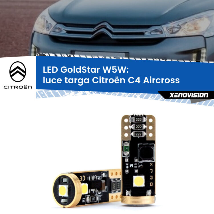 0 Luce Targa LED Citroën C4 Aircross 2010 - 2018: T10 GoldStar <strong>Luce Targa LED Citroën C4 Aircross</strong> 2010 - 2018: ottima luminosità a 360 gradi. Si inseriscono ovunque. Canbus, Top Quality.