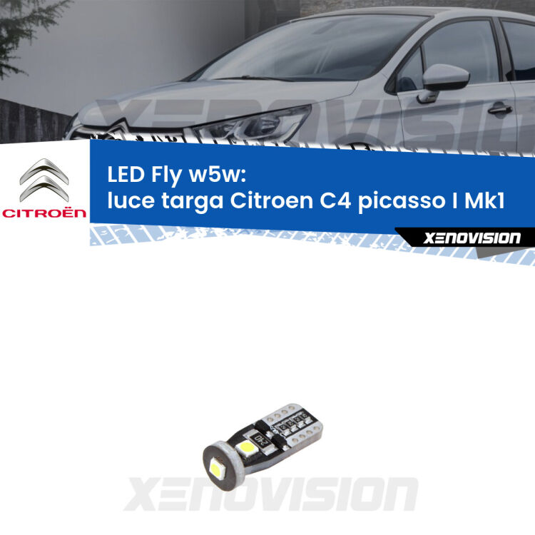 <strong>luce targa LED per Citroen C4 picasso I</strong> Mk1 2007 - 2013. Coppia lampadine <strong>w5w</strong> Canbus compatte modello Fly Xenovision.