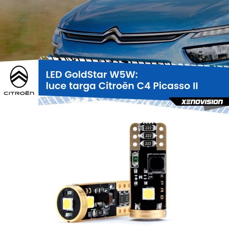 0 Luce Targa LED Citroën C4 Picasso II 2013 in poi: T10 GoldStar <strong>Luce Targa LED Citroën C4 Picasso</strong> II 2013 in poi: ottima luminosità a 360 gradi. Si inseriscono ovunque. Canbus, Top Quality.