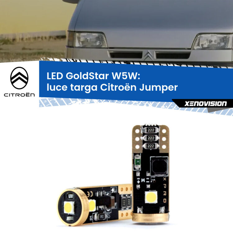 0 Luce Targa LED Citroën Jumper 1999 - 2002: T10 GoldStar <strong>Luce Targa LED Citroën Jumper</strong> 1999 - 2002: ottima luminosità a 360 gradi. Si inseriscono ovunque. Canbus, Top Quality.