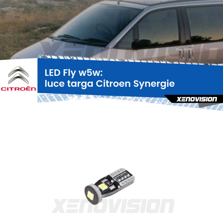 <strong>luce targa LED per Citroen Synergie</strong>  1994 - 2002. Coppia lampadine <strong>w5w</strong> Canbus compatte modello Fly Xenovision.