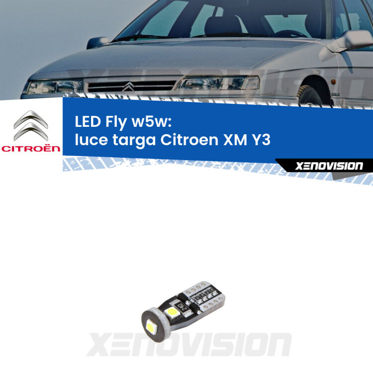 <strong>luce targa LED per Citroen XM</strong> Y3 1989 - 1994. Coppia lampadine <strong>w5w</strong> Canbus compatte modello Fly Xenovision.