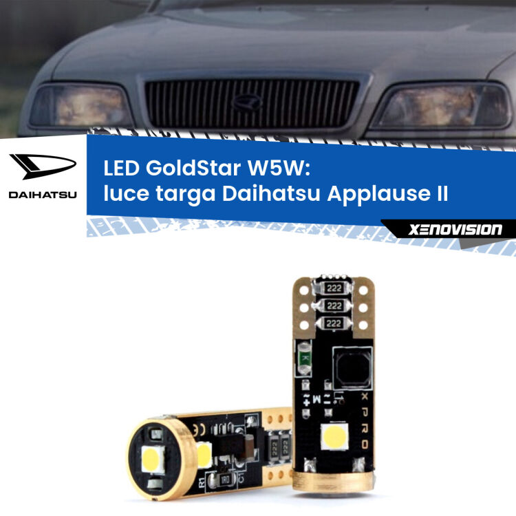 0 Luce Targa LED Daihatsu Applause II 1997 - 2000: T10 GoldStar <strong>Luce Targa LED Daihatsu Applause</strong> II 1997 - 2000: ottima luminosità a 360 gradi. Si inseriscono ovunque. Canbus, Top Quality.