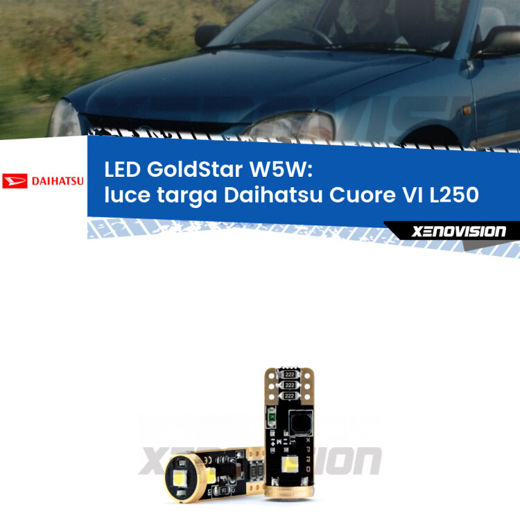 <strong>Luce Targa LED Daihatsu Cuore VI</strong> L250 2003 - 2007: ottima luminosità a 360 gradi. Si inseriscono ovunque. Canbus, Top Quality.