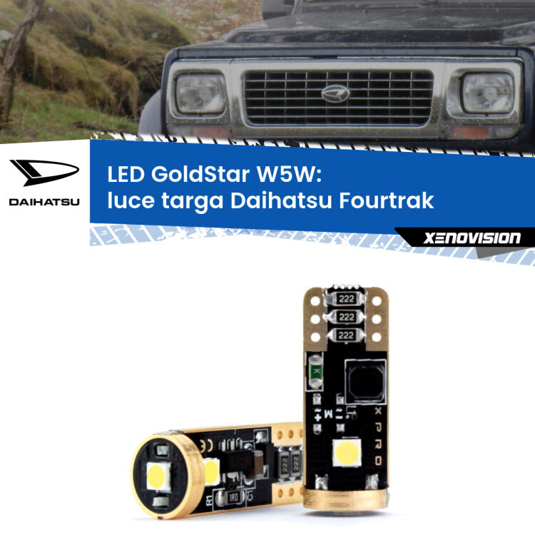 0 Luce Targa LED Daihatsu Fourtrak 1985 - 1998: T10 GoldStar <strong>Luce Targa LED Daihatsu Fourtrak</strong> 1985 - 1998: ottima luminosità a 360 gradi. Si inseriscono ovunque. Canbus, Top Quality.