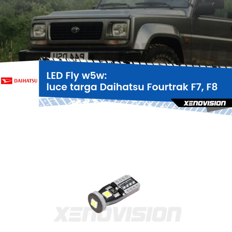 <strong>luce targa LED per Daihatsu Fourtrak</strong> F7, F8 1985 - 1998. Coppia lampadine <strong>w5w</strong> Canbus compatte modello Fly Xenovision.