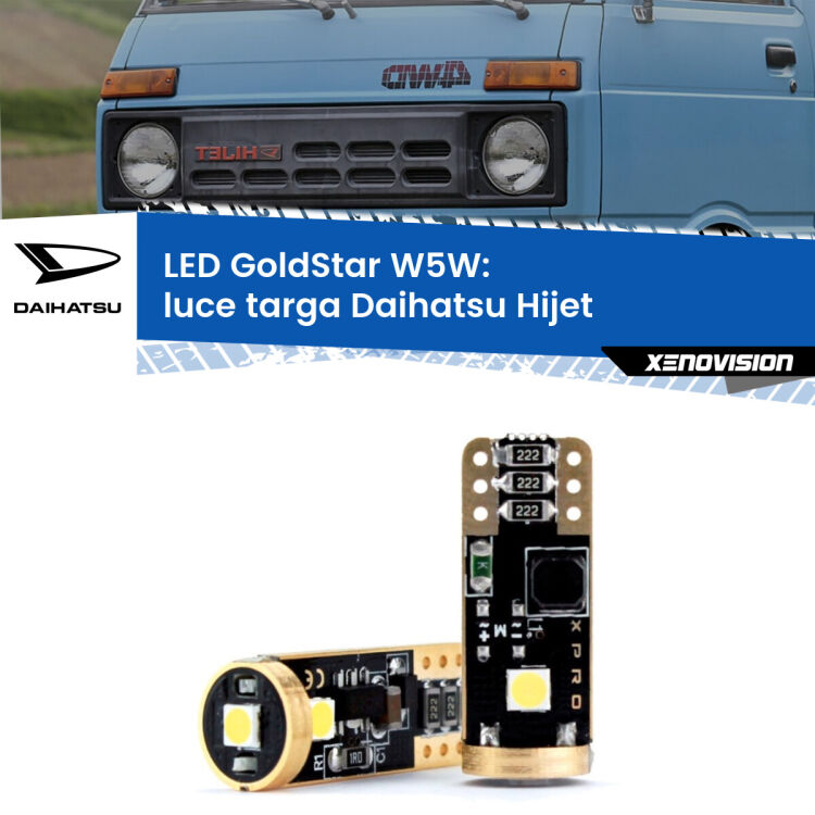 0 Luce Targa LED Daihatsu Hijet 1992 - 2005: T10 GoldStar <strong>Luce Targa LED Daihatsu Hijet</strong> 1992 - 2005: ottima luminosità a 360 gradi. Si inseriscono ovunque. Canbus, Top Quality.