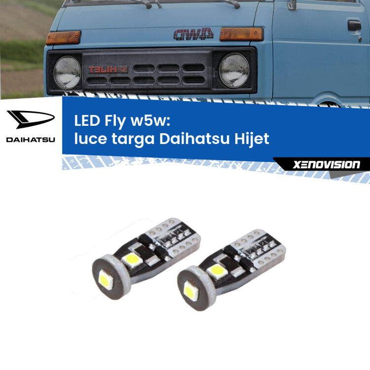 0 Luce Targa LED Daihatsu Hijet 1992 - 2005: W5W Fly <strong>luce targa LED per Daihatsu Hijet</strong> 1992 - 2005. Coppia lampadine <strong>w5w</strong> Canbus compatte modello Fly Xenovision.