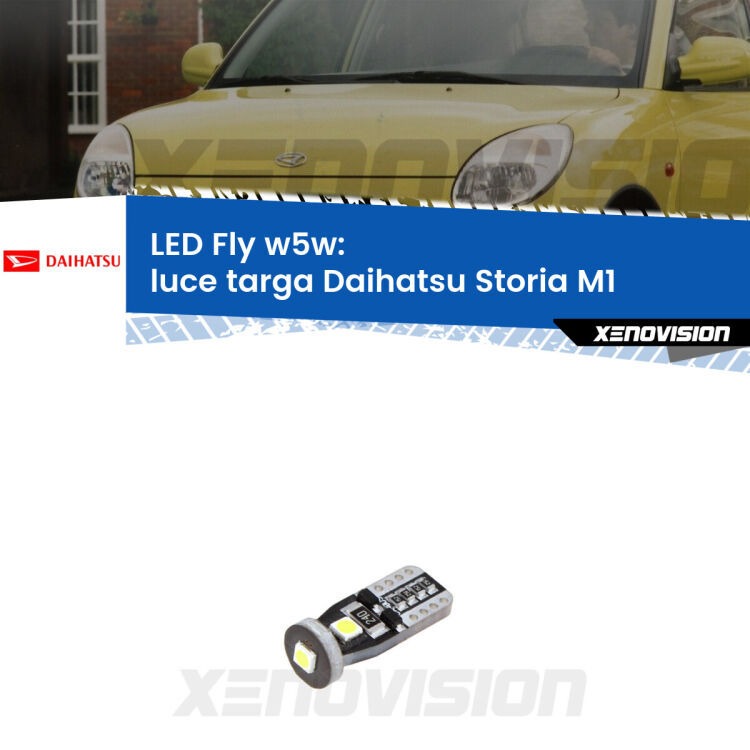 <strong>luce targa LED per Daihatsu Storia</strong> M1 1998 - 2005. Coppia lampadine <strong>w5w</strong> Canbus compatte modello Fly Xenovision.