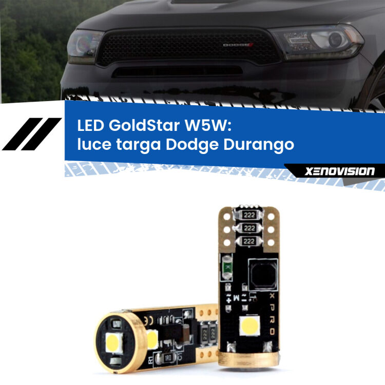 0 Luce Targa LED Dodge Durango  2010 - 2014: T10 GoldStar <strong>Luce Targa LED Dodge Durango</strong>  2010 - 2014: ottima luminosità a 360 gradi. Si inseriscono ovunque. Canbus, Top Quality.