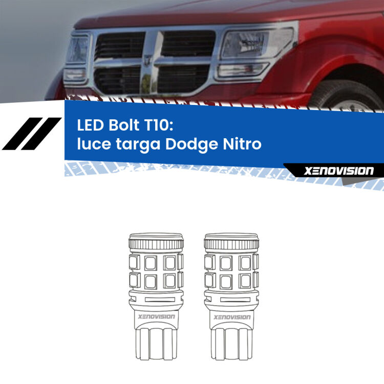 0 Luce Targa LED Dodge Nitro  2006 - 2012: T10 Bolt <strong>Luce Targa LED per Dodge Nitro</strong>  2006 - 2012. Coppia lampade <strong>T10</strong> modello Bolt canbus.