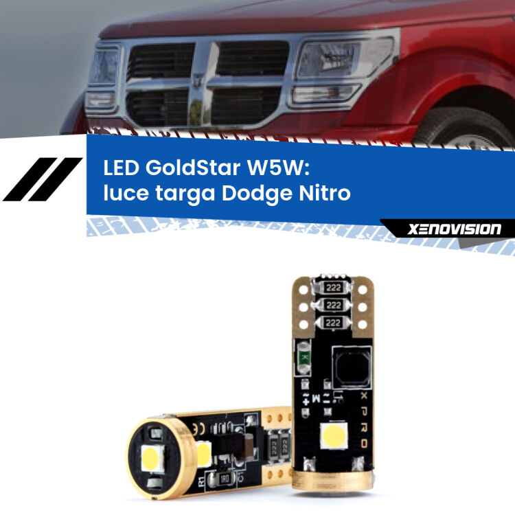 0 Luce Targa LED Dodge Nitro  2006 - 2012: T10 GoldStar <strong>Luce Targa LED Dodge Nitro</strong>  2006 - 2012: ottima luminosità a 360 gradi. Si inseriscono ovunque. Canbus, Top Quality.