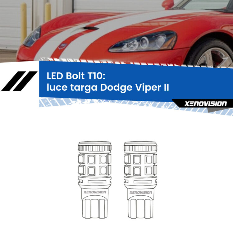 0 Luce Targa LED Dodge Viper II in poi: T10 Bolt <strong>Luce Targa LED per Dodge Viper</strong> II in poi. Coppia lampade <strong>T10</strong> modello Bolt canbus.