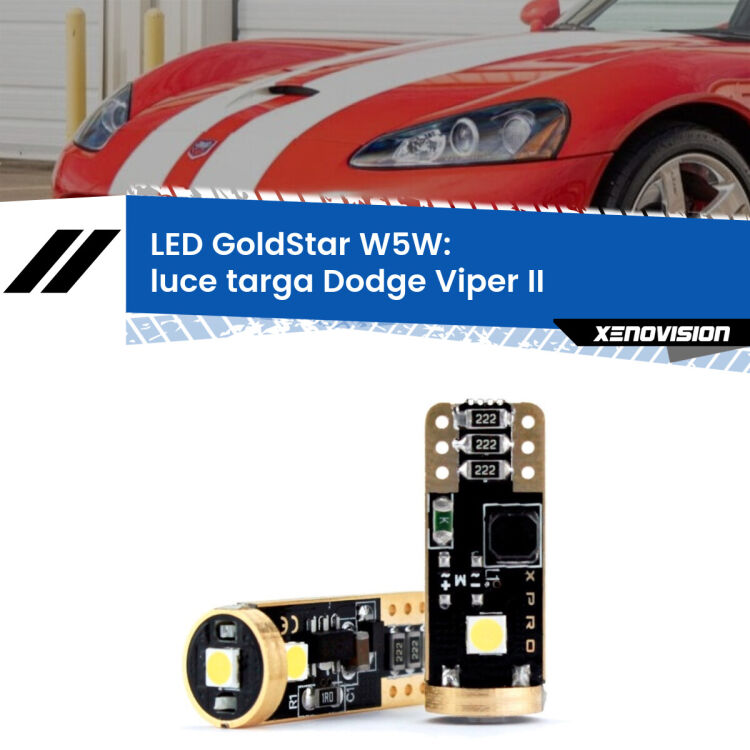 0 Luce Targa LED Dodge Viper II in poi: T10 GoldStar <strong>Luce Targa LED Dodge Viper</strong> II in poi: ottima luminosità a 360 gradi. Si inseriscono ovunque. Canbus, Top Quality.