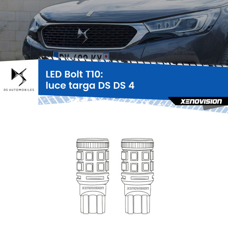 0 Luce Targa LED DS DS 4 2015 in poi: T10 Bolt <strong>Luce Targa LED per DS DS 4</strong> 2015 in poi. Coppia lampade <strong>T10</strong> modello Bolt canbus.