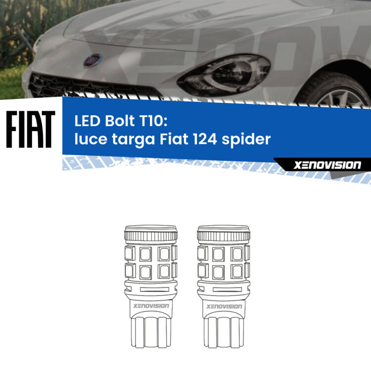 0 Luce Targa LED Fiat 124 spider 2016 in poi: T10 Bolt <strong>Luce Targa LED per Fiat 124 spider</strong> 2016 in poi. Coppia lampade <strong>T10</strong> modello Bolt canbus.