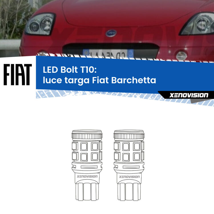 0 Luce Targa LED Fiat Barchetta 1995 - 2005: T10 Bolt <strong>Luce Targa LED per Fiat Barchetta</strong> 1995 - 2005. Coppia lampade <strong>T10</strong> modello Bolt canbus.