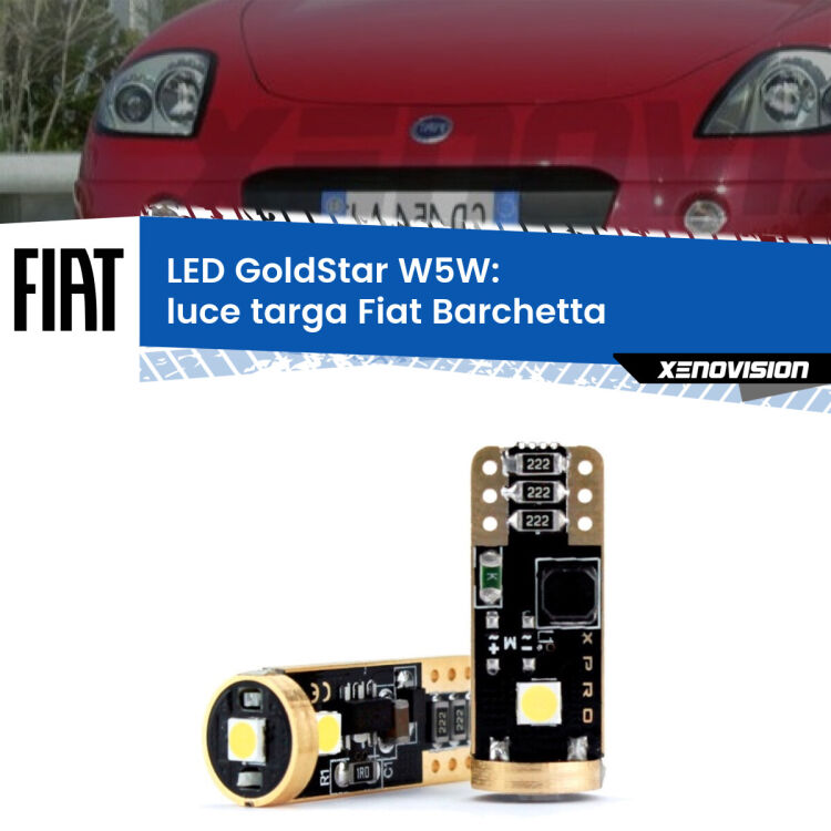 0 Luce Targa LED Fiat Barchetta 1995 - 2005: T10 GoldStar <strong>Luce Targa LED Fiat Barchetta</strong> 1995 - 2005: ottima luminosità a 360 gradi. Si inseriscono ovunque. Canbus, Top Quality.