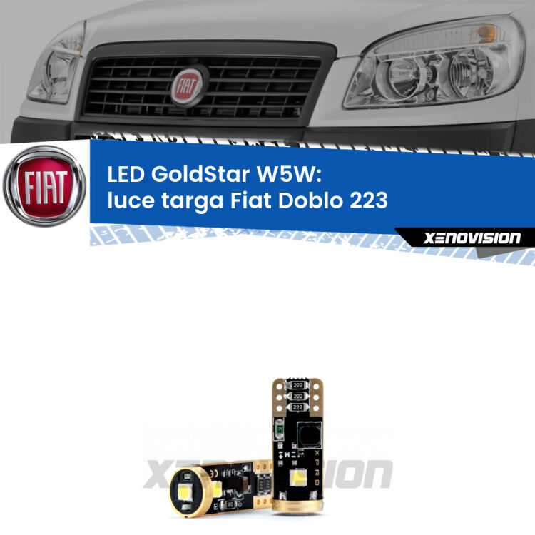 <strong>Luce Targa LED Fiat Doblo</strong> 223 2000 - 2010: ottima luminosità a 360 gradi. Si inseriscono ovunque. Canbus, Top Quality.