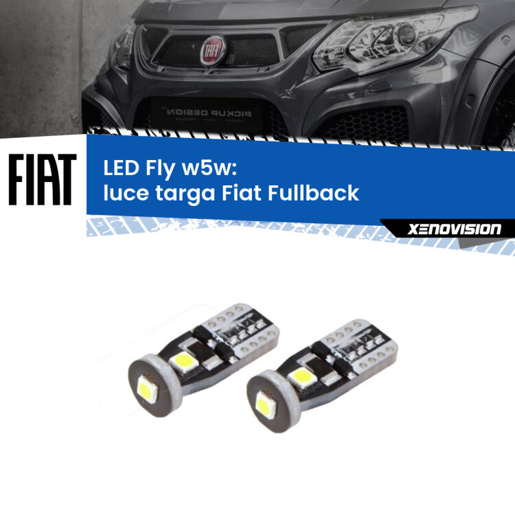 0 Luce Targa LED Fiat Fullback 2016 - 2019: W5W Fly <strong>luce targa LED per Fiat Fullback</strong> 2016 - 2019. Coppia lampadine <strong>w5w</strong> Canbus compatte modello Fly Xenovision.