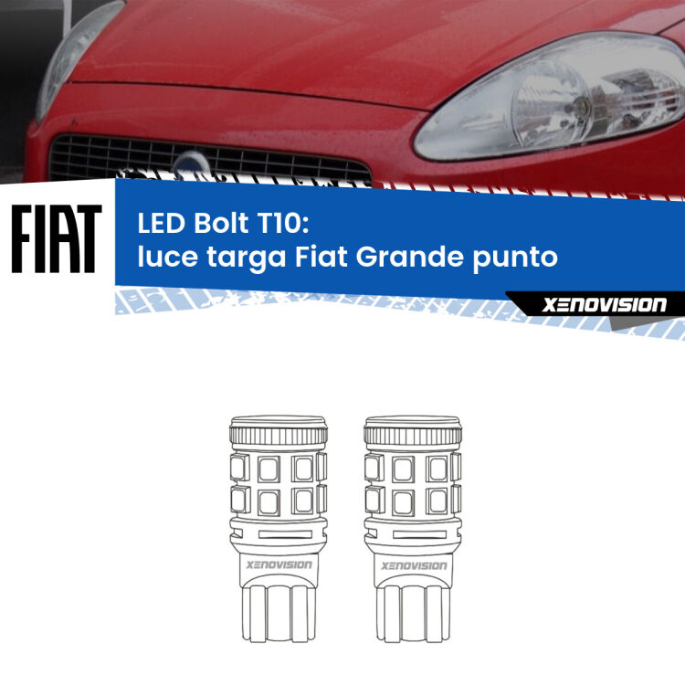 0 Luce Targa LED Fiat Grande punto 2005 - 2018: T10 Bolt <strong>Luce Targa LED per Fiat Grande punto</strong> 2005 - 2018. Coppia lampade <strong>T10</strong> modello Bolt canbus.