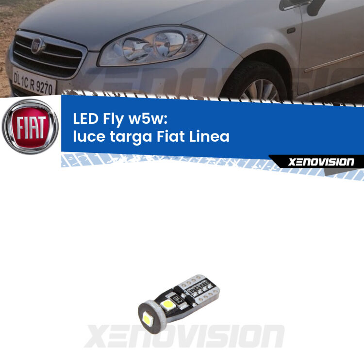 <strong>luce targa LED per Fiat Linea</strong>  2007 - 2018. Coppia lampadine <strong>w5w</strong> Canbus compatte modello Fly Xenovision.