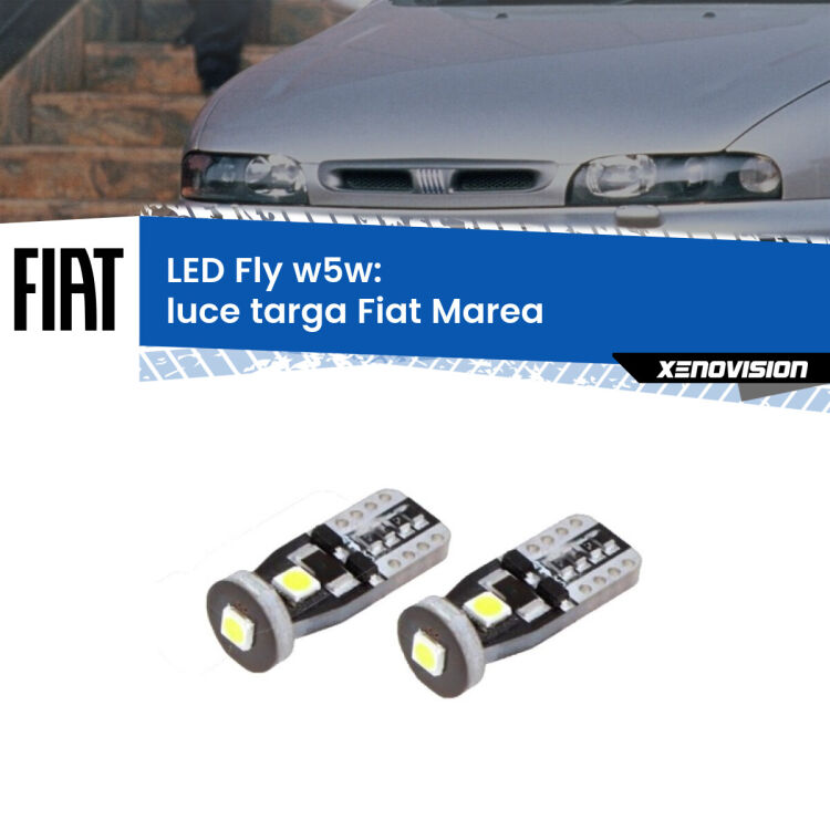 0 Luce Targa LED Fiat Marea  1996 - 2002: W5W Fly <strong>luce targa LED per Fiat Marea</strong>  1996 - 2002. Coppia lampadine <strong>w5w</strong> Canbus compatte modello Fly Xenovision.