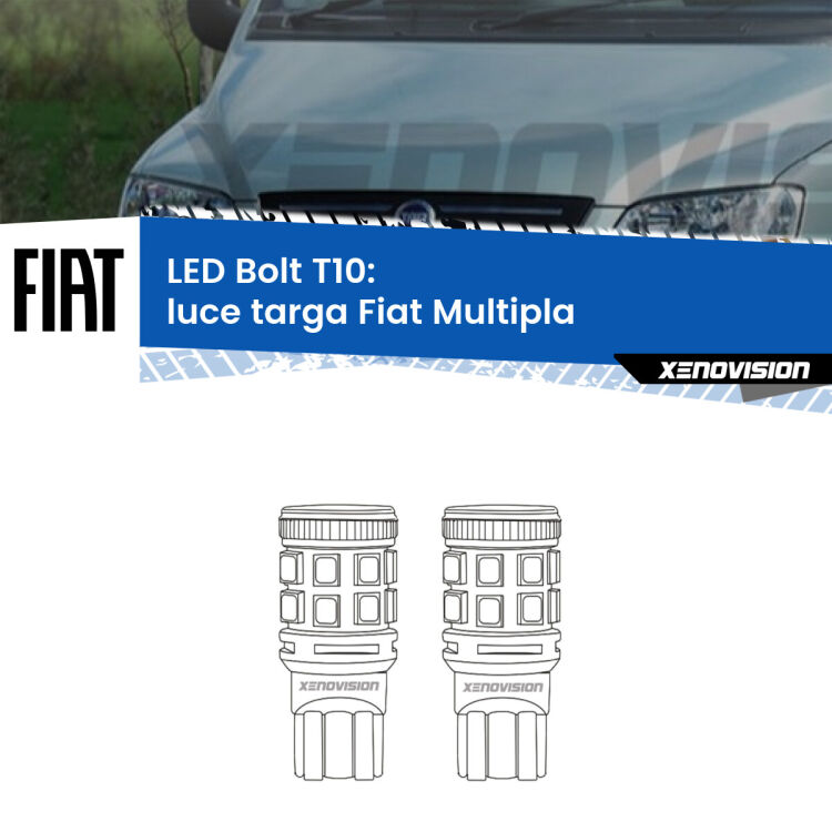 0 Luce Targa LED Fiat Multipla 1999 - 2010: T10 Bolt <strong>Luce Targa LED per Fiat Multipla</strong> 1999 - 2010. Coppia lampade <strong>T10</strong> modello Bolt canbus.