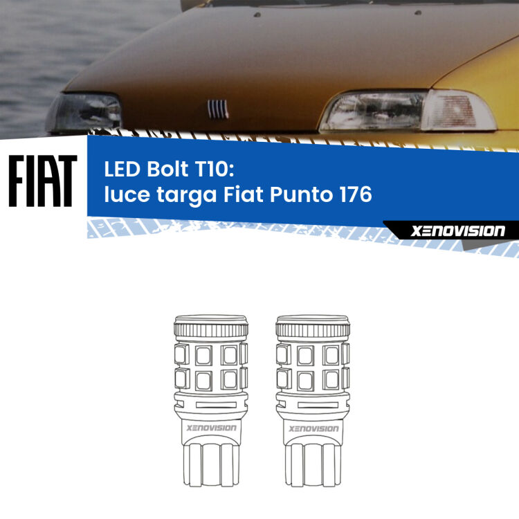 0 Luce Targa LED Fiat Punto 176 1993 - 1999: T10 Bolt <strong>Luce Targa LED per Fiat Punto</strong> 176 1993 - 1999. Coppia lampade <strong>T10</strong> modello Bolt canbus.