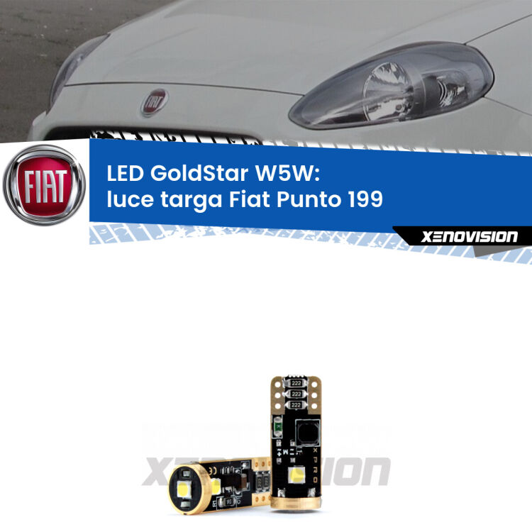 <strong>Luce Targa LED Fiat Punto</strong> 199 2012 - 2018: ottima luminosità a 360 gradi. Si inseriscono ovunque. Canbus, Top Quality.