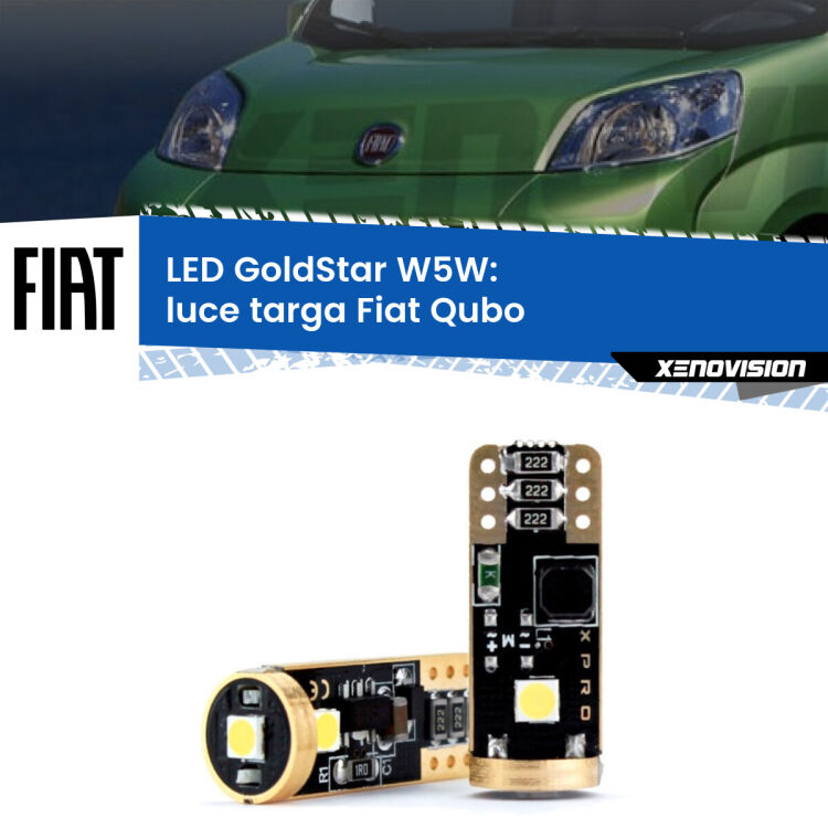 0 Luce Targa LED Fiat Qubo 2008 - 2021: T10 GoldStar <strong>Luce Targa LED Fiat Qubo</strong> 2008 - 2021: ottima luminosità a 360 gradi. Si inseriscono ovunque. Canbus, Top Quality.