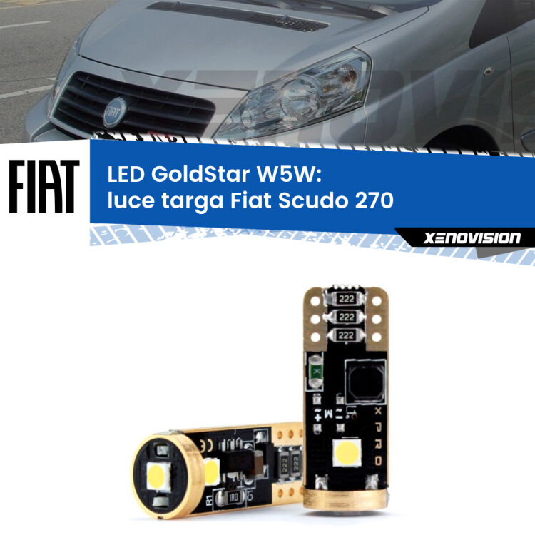 0 Luce Targa LED Fiat Scudo 270 2007 - 2016: T10 GoldStar <strong>Luce Targa LED Fiat Scudo</strong> 270 2007 - 2016: ottima luminosità a 360 gradi. Si inseriscono ovunque. Canbus, Top Quality.