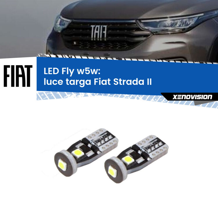 0 Luce Targa LED Fiat Strada II (Versione2): W5W Fly <strong>luce targa LED per Fiat Strada</strong> II (Versione2). Coppia lampadine <strong>w5w</strong> Canbus compatte modello Fly Xenovision.