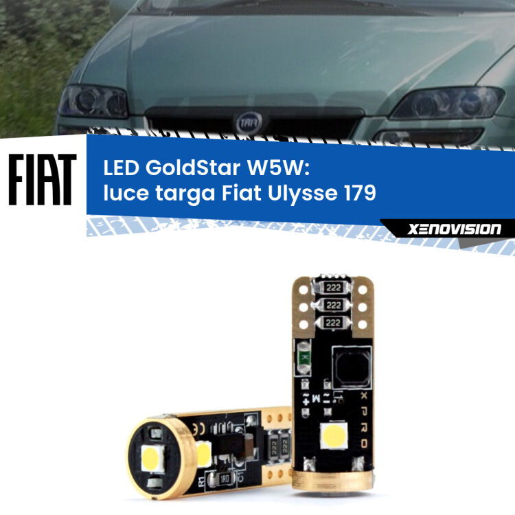 0 Luce Targa LED Fiat Ulysse 179 2002 - 2011: T10 GoldStar <strong>Luce Targa LED Fiat Ulysse</strong> 179 2002 - 2011: ottima luminosità a 360 gradi. Si inseriscono ovunque. Canbus, Top Quality.