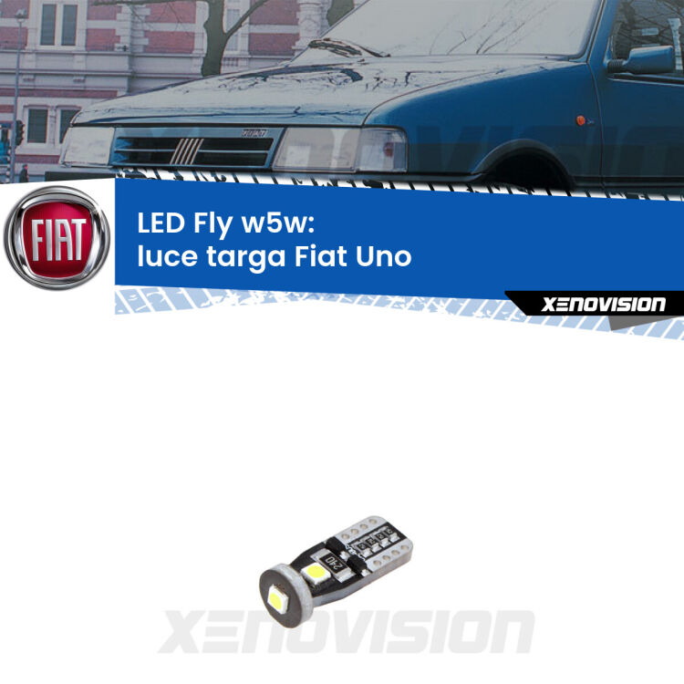 <strong>luce targa LED per Fiat Uno</strong>  1983 - 1995. Coppia lampadine <strong>w5w</strong> Canbus compatte modello Fly Xenovision.