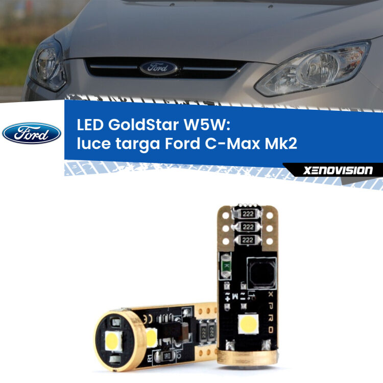 0 Luce Targa LED Ford C-Max Mk2 2011 - 2019: T10 GoldStar <strong>Luce Targa LED Ford C-Max</strong> Mk2 2011 - 2019: ottima luminosità a 360 gradi. Si inseriscono ovunque. Canbus, Top Quality.