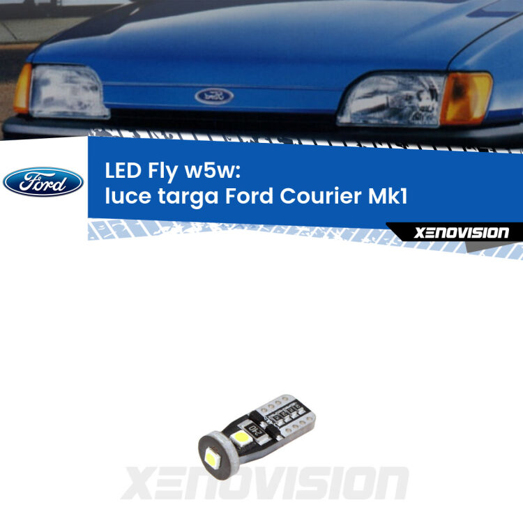 <strong>luce targa LED per Ford Courier</strong> Mk1 1991 - 1995. Coppia lampadine <strong>w5w</strong> Canbus compatte modello Fly Xenovision.