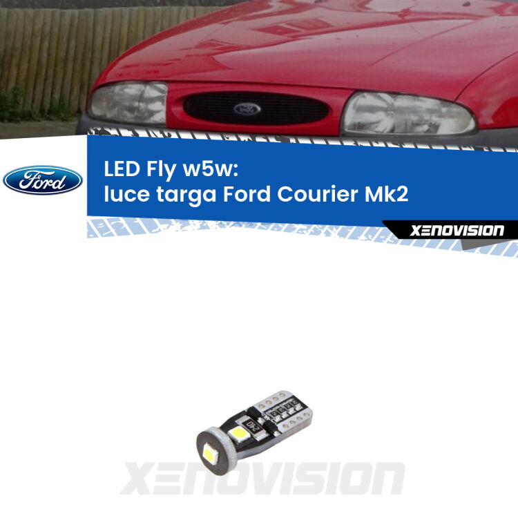 <strong>luce targa LED per Ford Courier</strong> Mk2 1996 - 2003. Coppia lampadine <strong>w5w</strong> Canbus compatte modello Fly Xenovision.