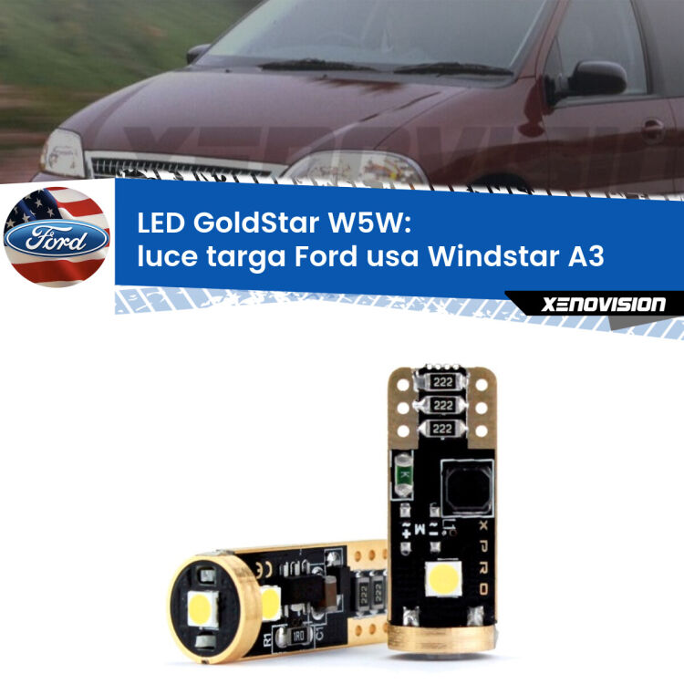 0 Luce Targa LED Ford usa Windstar A3 1995 - 2000: T10 GoldStar <strong>Luce Targa LED Ford usa Windstar</strong> A3 1995 - 2000: ottima luminosità a 360 gradi. Si inseriscono ovunque. Canbus, Top Quality.