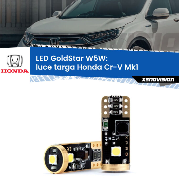 0 Luce Targa LED Honda Cr-V Mk1 1995 - 2000: T10 GoldStar <strong>Luce Targa LED Honda Cr-V</strong> Mk1 1995 - 2000: ottima luminosità a 360 gradi. Si inseriscono ovunque. Canbus, Top Quality.