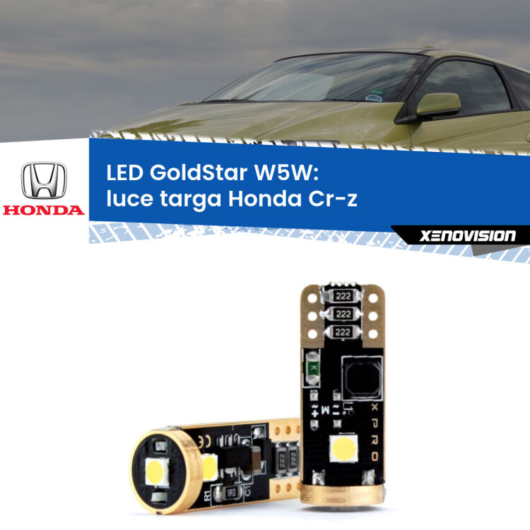 0 Luce Targa LED Honda Cr-z 2010 - 2016: T10 GoldStar <strong>Luce Targa LED Honda Cr-z</strong> 2010 - 2016: ottima luminosità a 360 gradi. Si inseriscono ovunque. Canbus, Top Quality.