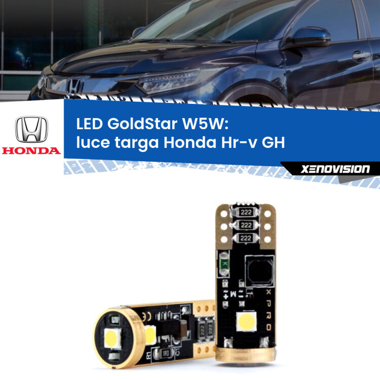0 Luce Targa LED Honda Hr-v GH 1998 - 2012: T10 GoldStar <strong>Luce Targa LED Honda Hr-v</strong> GH 1998 - 2012: ottima luminosità a 360 gradi. Si inseriscono ovunque. Canbus, Top Quality.