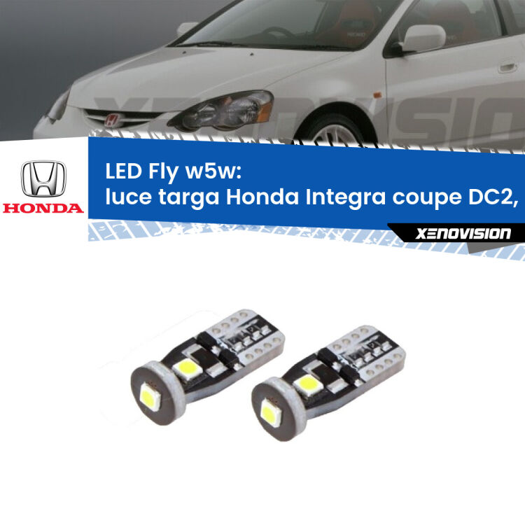 0 Luce Targa LED Honda Integra coupe DC2, DC4 1997 - 2001: W5W Fly <strong>luce targa LED per Honda Integra coupe</strong> DC2, DC4 1997 - 2001. Coppia lampadine <strong>w5w</strong> Canbus compatte modello Fly Xenovision.