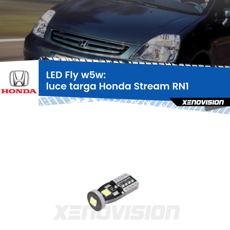 <strong>luce targa LED per Honda Stream</strong> RN1 2001 - 2006. Coppia lampadine <strong>w5w</strong> Canbus compatte modello Fly Xenovision.